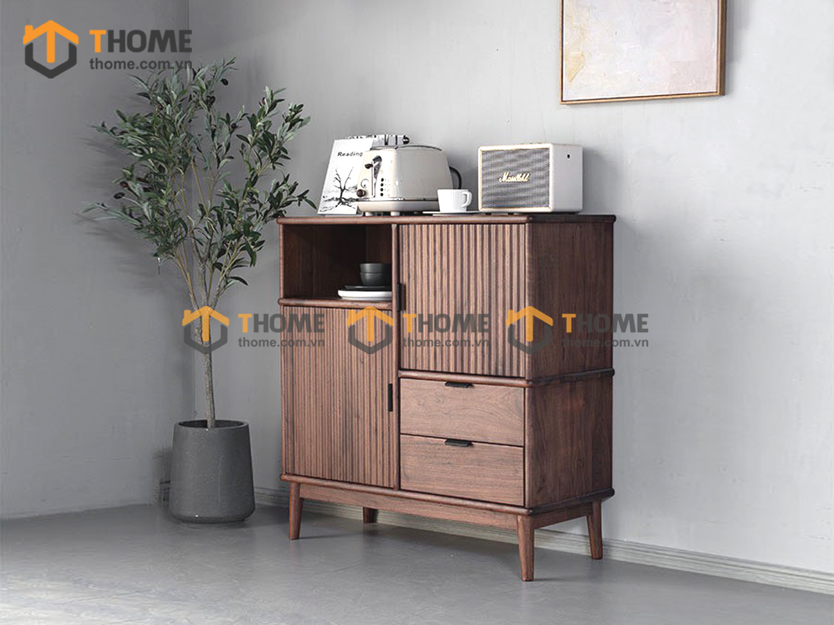 Tủ chén gỗ sồi tự nhiên 2 cánh sọc TC1T-11SN