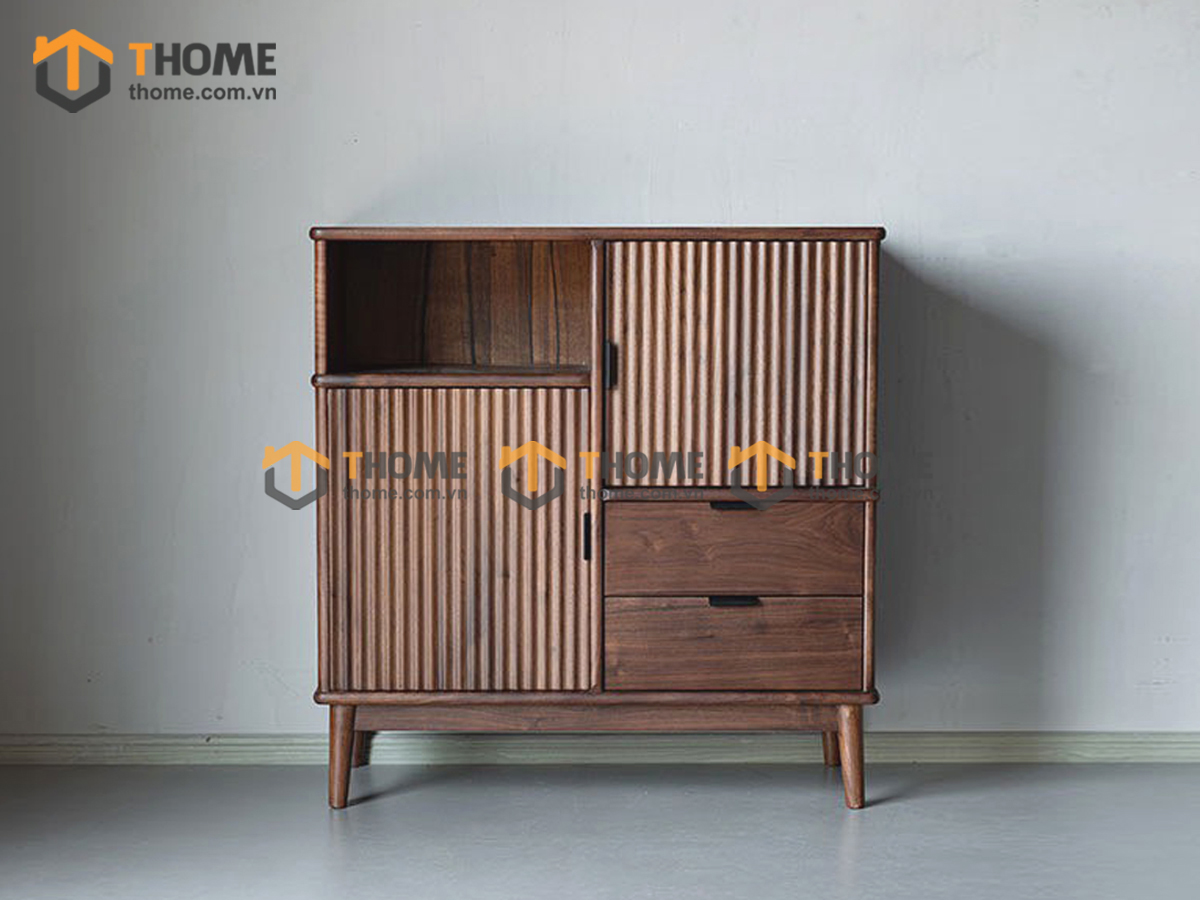 Tủ chén gỗ sồi tự nhiên 2 cánh sọc TC1T-11SN