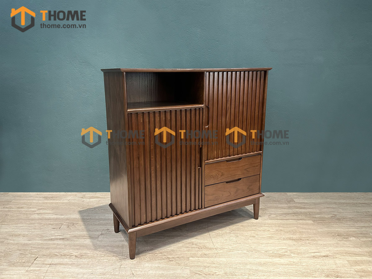 Tủ chén gỗ sồi tự nhiên 2 cánh sọc TC1T-11SN