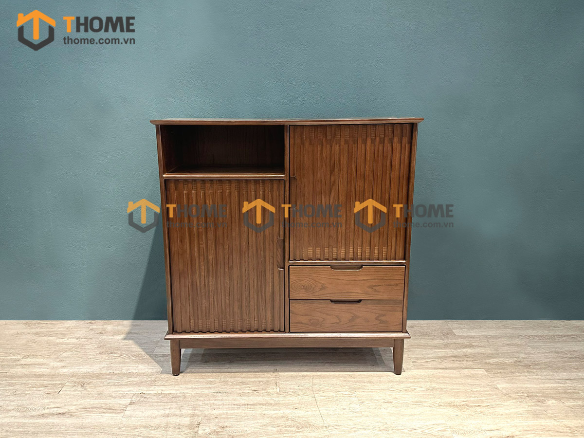 Tủ chén gỗ sồi tự nhiên 2 cánh sọc TC1T-11SN