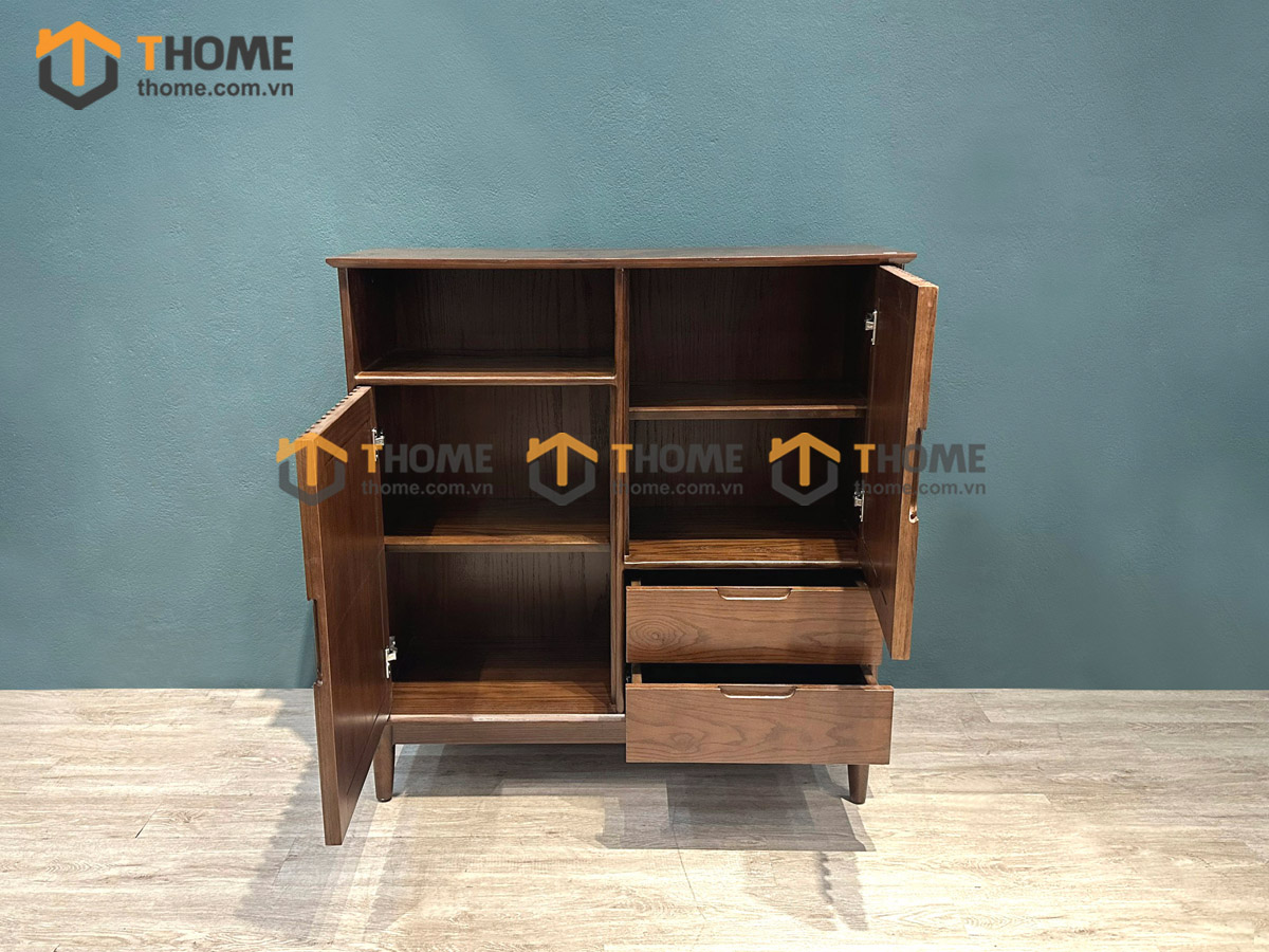 Tủ chén gỗ sồi tự nhiên 2 cánh sọc TC1T-11SN