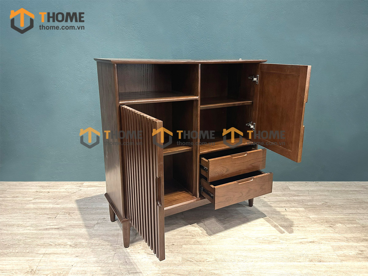 Tủ chén gỗ sồi tự nhiên 2 cánh sọc TC1T-11SN