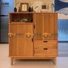 Tủ chén gỗ sồi tự nhiên 2 cánh sọc TC1T-11SN