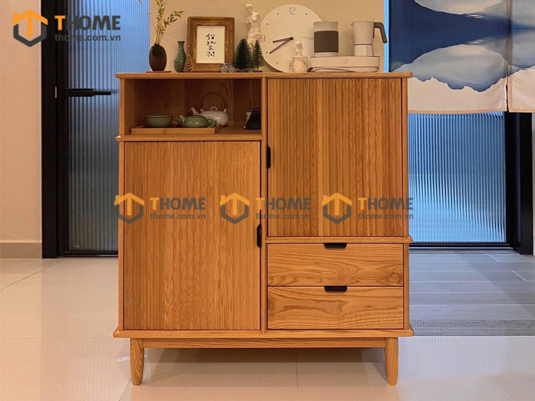 Tủ Chén Gỗ Sồi Tự Nhiên 2 Cánh Sọc TC1T-11SN