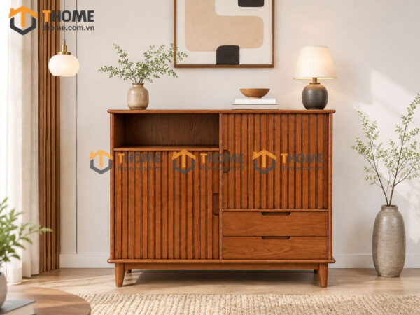 Tủ Chén Gỗ Sồi Tự Nhiên 2 Cánh Sọc TC1T-11SN
