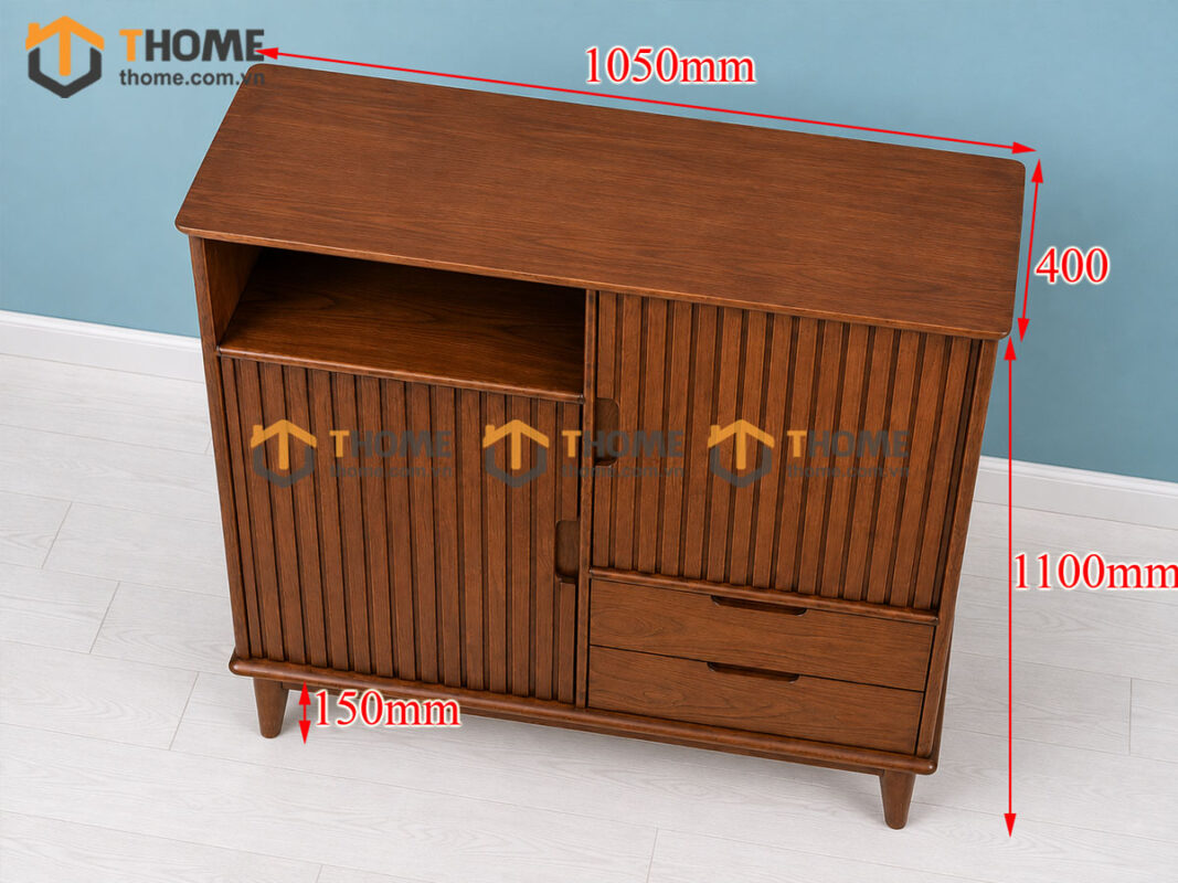 Tủ Chén Gỗ Sồi Tự Nhiên 2 Cánh Sọc TC1T-11SN