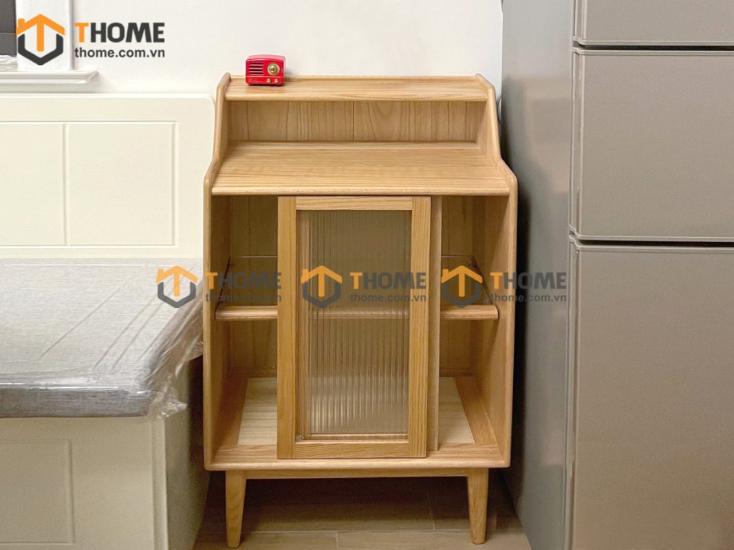 Tủ chén gỗ sồi tự nhiên 2 cánh trượt màu tự nhiên TC1T-16SN