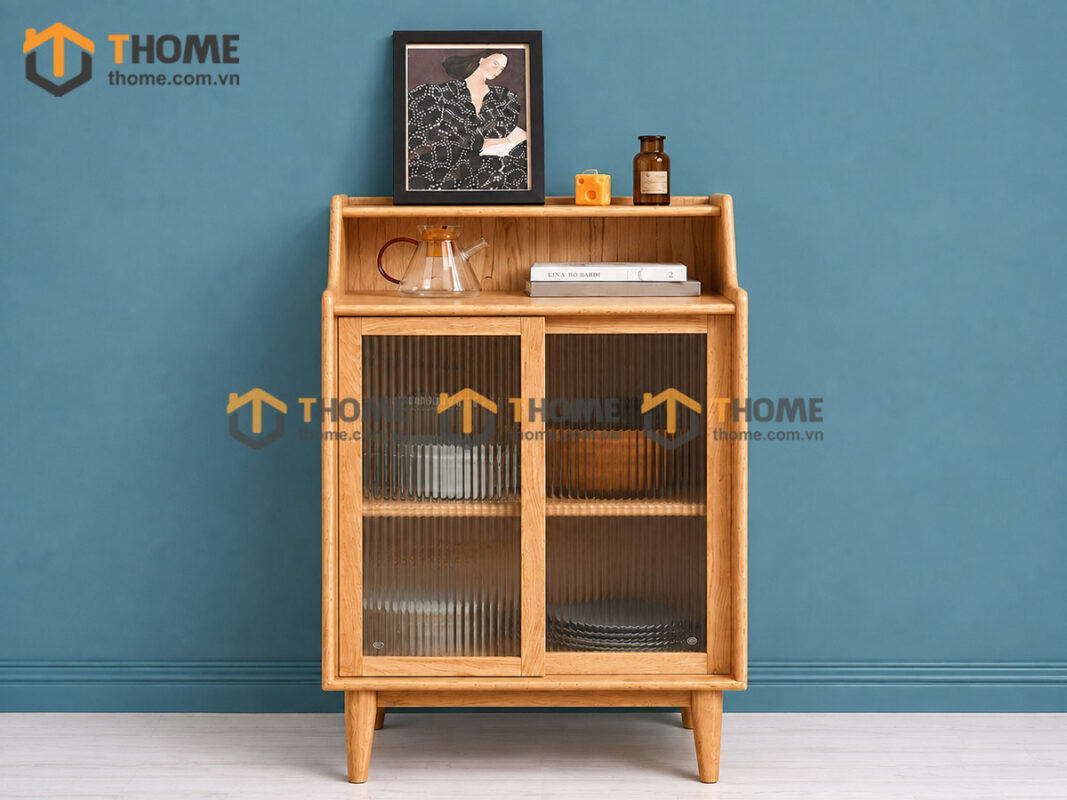 Tủ Chén Gỗ Sồi Tự Nhiên 2 Cánh Trượt Màu Tự Nhiên TC1T-16SN