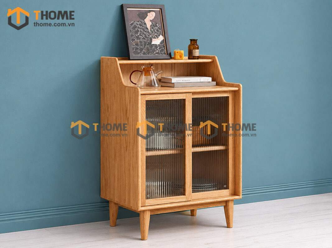 Tủ Chén Gỗ Sồi Tự Nhiên 2 Cánh Trượt Màu Tự Nhiên TC1T-16SN
