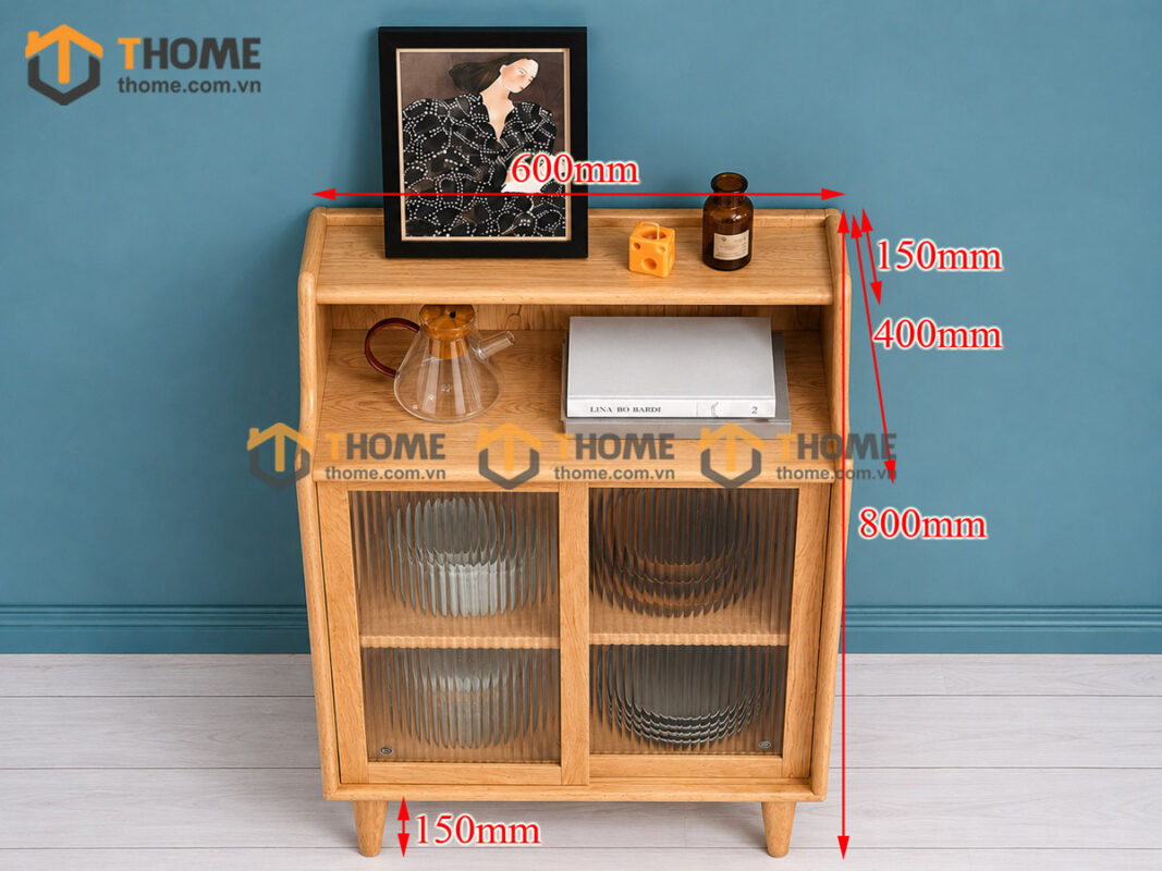 Tủ Chén Gỗ Sồi Tự Nhiên 2 Cánh Trượt Màu Tự Nhiên TC1T-16SN