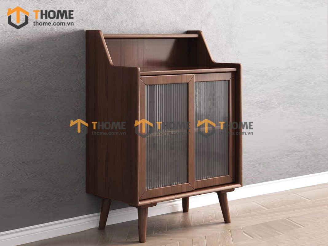 Tủ chén gỗ sồi tự nhiên 2 cánh trượt màu óc chó TC1T-17SN