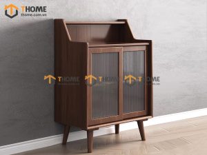 Tủ chén gỗ sồi tự nhiên 2 cánh trượt màu óc chó TC1T-17SN