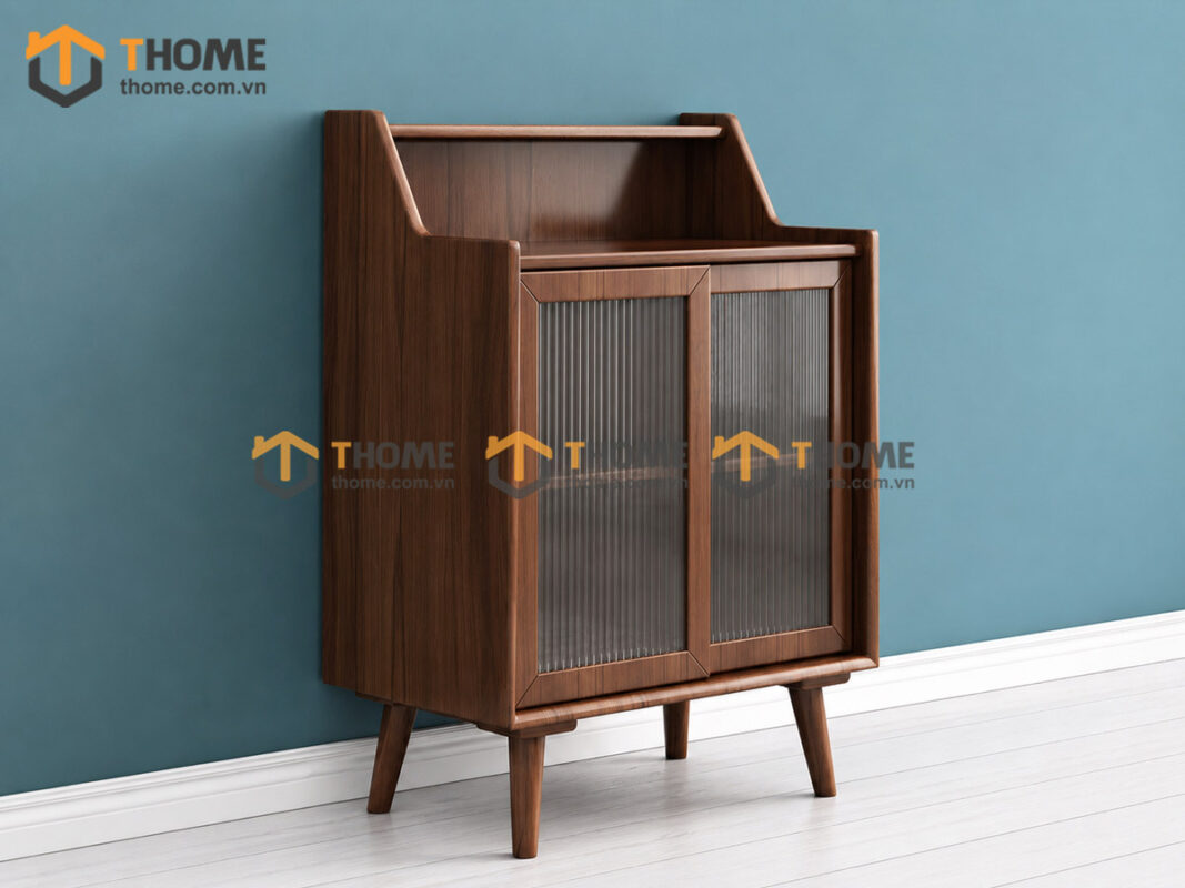 Tủ Chén Gỗ Sồi Tự Nhiên 2 Cánh Trượt Màu Óc Chó TC1T-17SN
