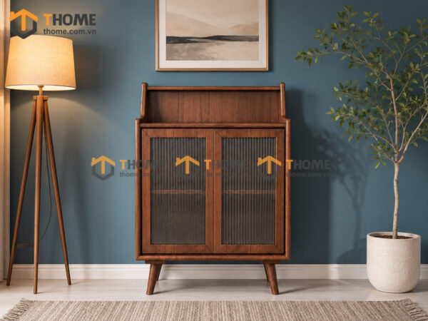 Tủ Chén Gỗ Sồi Tự Nhiên 2 Cánh Trượt Màu Óc Chó TC1T-17SN
