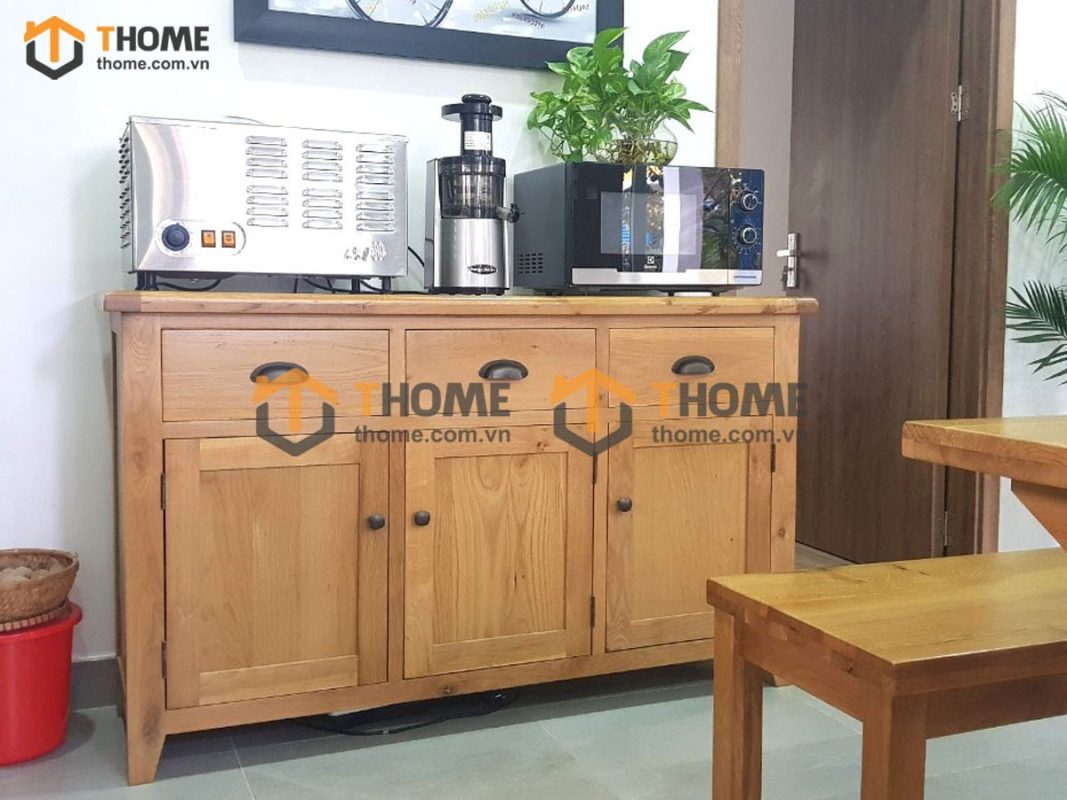 Tủ chén gỗ sồi tự nhiên 3 cánh 3 hộc kéo Harris TC1T-02SM