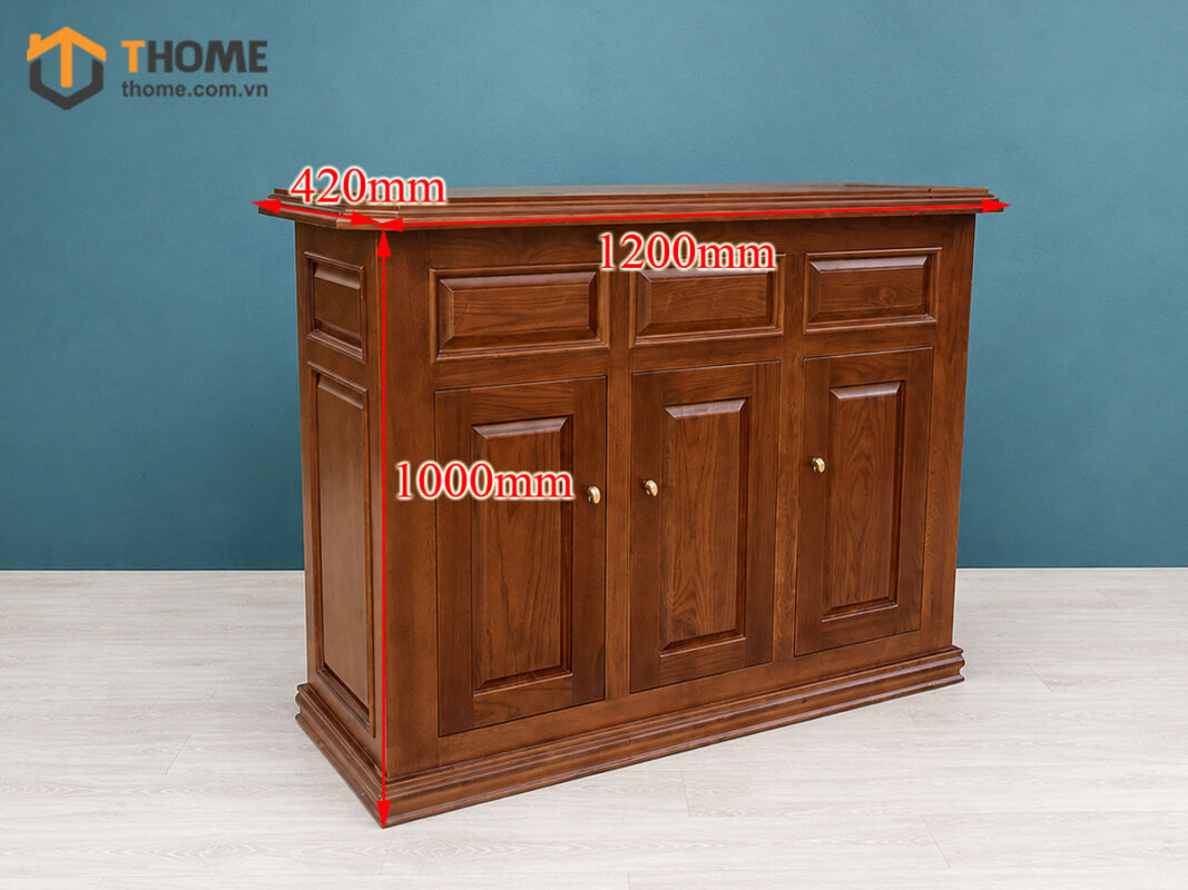 Tủ Chén Gỗ Sồi Tự Nhiên 3 Cánh Titan TC1T-10SN