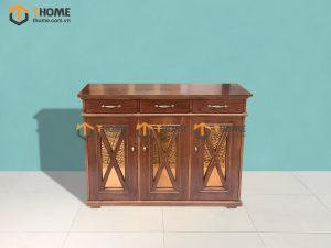 Tủ chén gỗ sồi tự nhiên 3 cánh chữ X TC1T-09SN