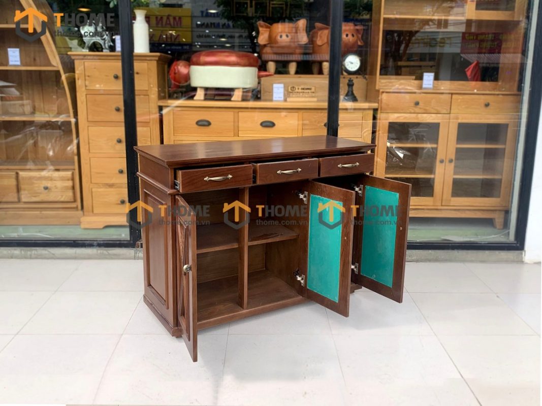 Tủ chén gỗ sồi tự nhiên 3 cánh chữ X TC1T-09SN