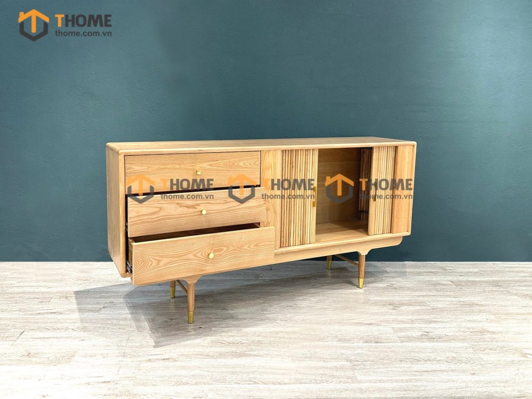 Tủ chén gỗ sồi tự nhiên 2 cánh lan sọc Mango màu tự nhiên TC1T-01SN