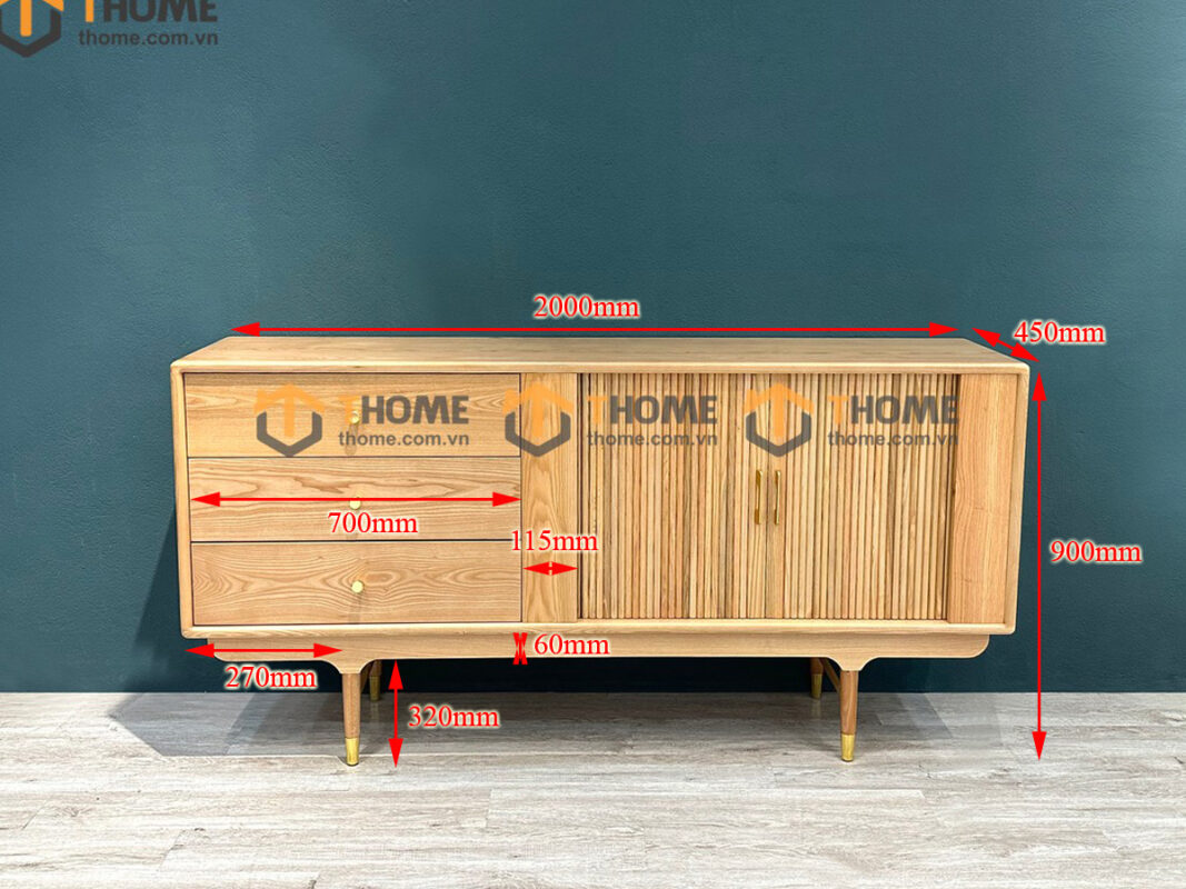 Tủ Chén Gỗ Sồi Tự Nhiên 2 Cánh Lan Sọc Mango Màu Tự Nhiên TC1T-01SN