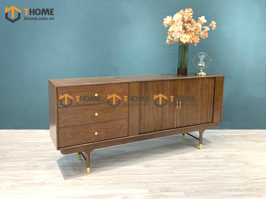 Tủ chén gỗ sồi tự nhiên 2 cánh lan sọc Mango màu óc chó TC1T-02SN