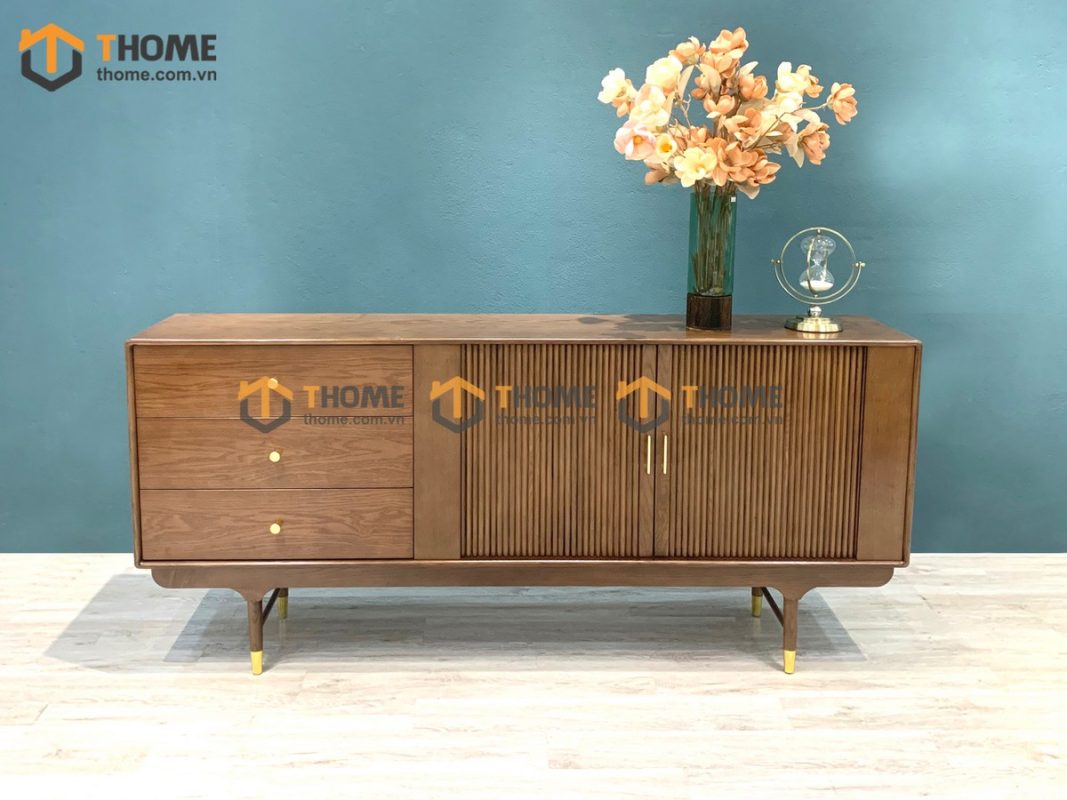 Tủ chén gỗ sồi tự nhiên 2 cánh lan sọc Mango màu óc chó TC1T-02SN