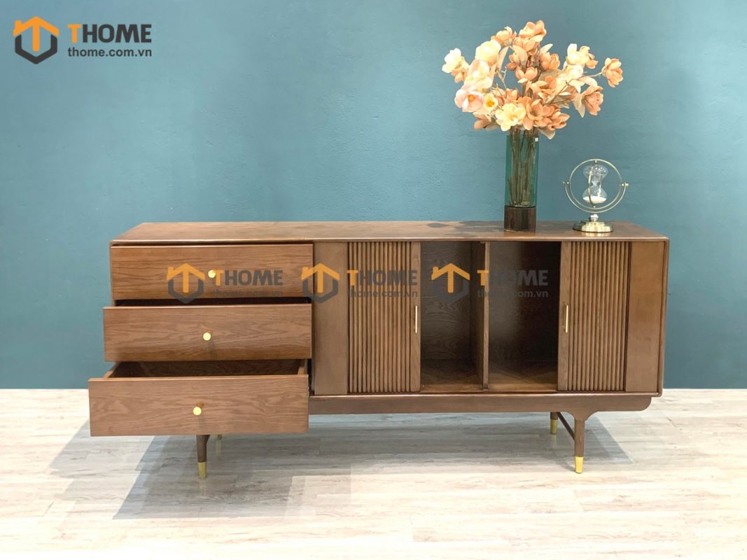 Tủ chén gỗ sồi tự nhiên 2 cánh lan sọc Mango màu óc chó TC1T-02SN