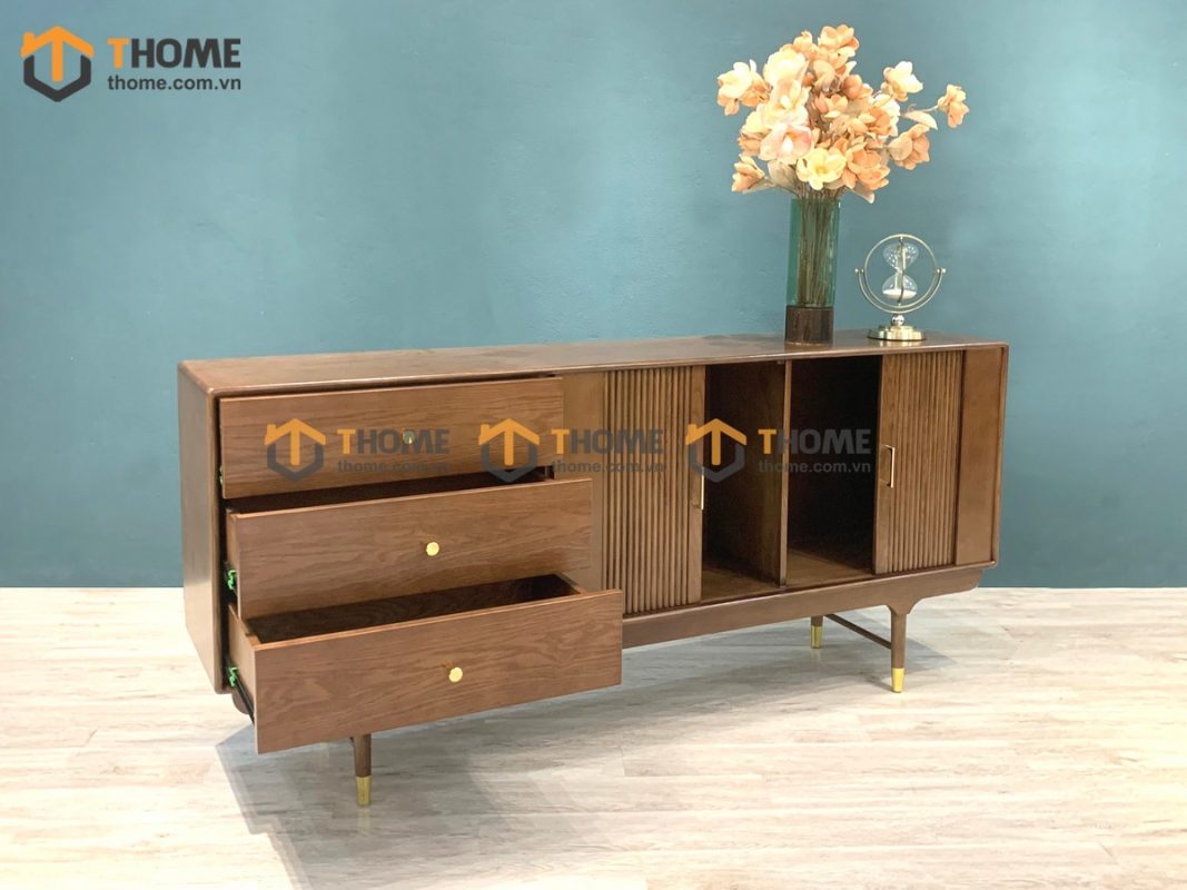 Tủ chén gỗ sồi tự nhiên 2 cánh lan sọc Mango màu óc chó TC1T-02SN