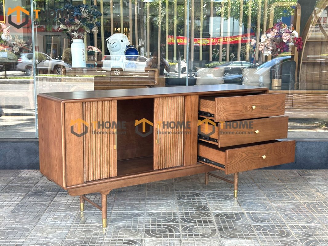 Tủ chén gỗ sồi tự nhiên 2 cánh lan sọc Mango màu óc chó TC1T-02SN