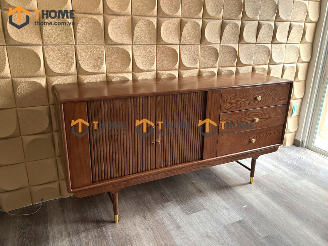 Tủ Chén Gỗ Sồi Tự Nhiên 2 Cánh Lan Sọc Mango Màu Óc Chó TC1T-02SN