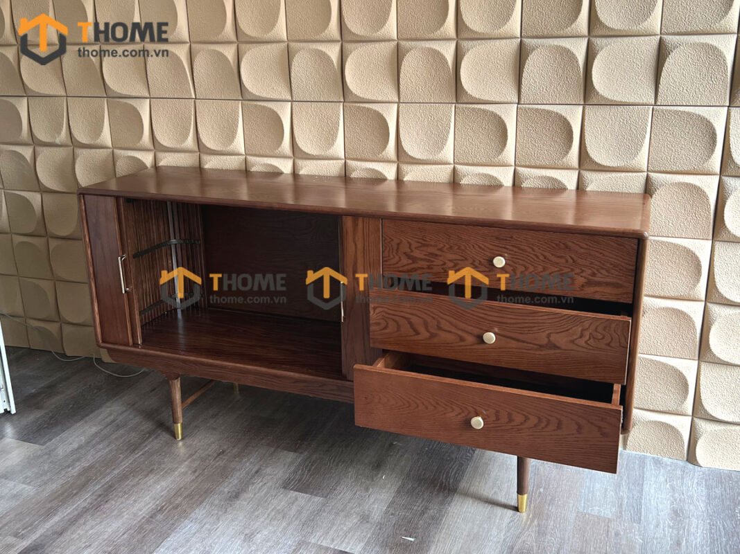 Tủ Chén Gỗ Sồi Tự Nhiên 2 Cánh Lan Sọc Mango Màu Óc Chó TC1T-02SN