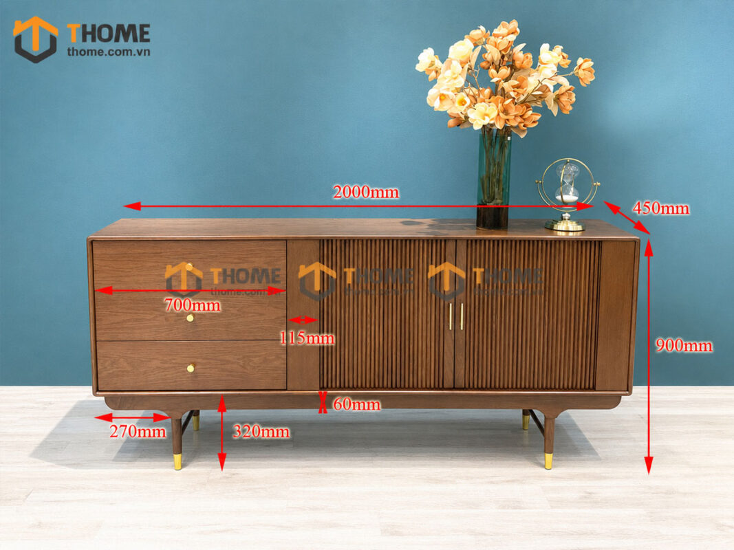 Tủ Chén Gỗ Sồi Tự Nhiên 2 Cánh Lan Sọc Mango Màu Óc Chó TC1T-02SN