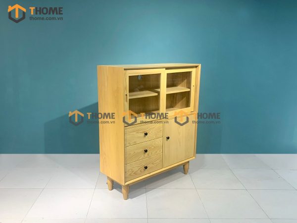 Tủ chén gỗ sồi tự nhiên 3 cánh 3 hộc kéo Mango màu tự nhiên TC1T-05SN