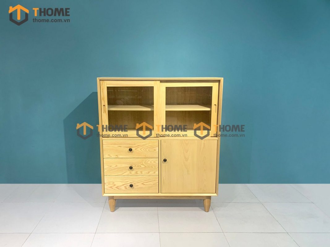 Tủ chén gỗ sồi tự nhiên 3 cánh 3 hộc kéo Mango màu tự nhiên TC1T-05SN