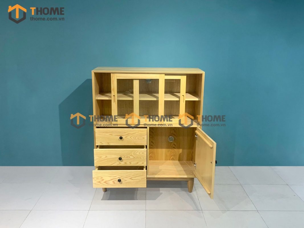 Tủ chén gỗ sồi tự nhiên 3 cánh 3 hộc kéo Mango màu tự nhiên TC1T-05SN