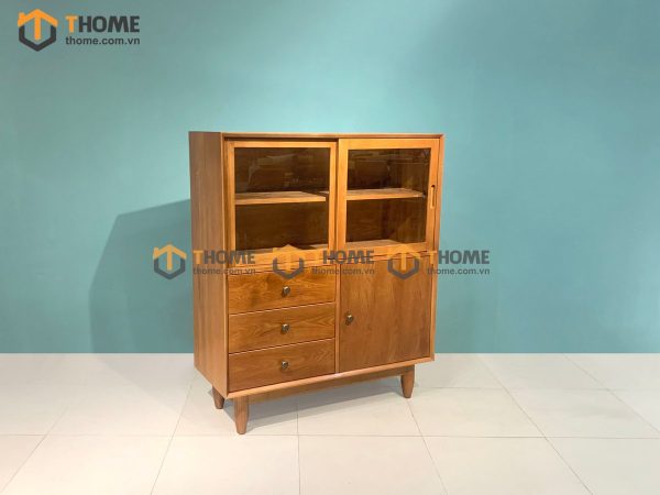 Tủ chén gỗ sồi tự nhiên 3 cánh 3 hộc kéo Mango màu xoan đào TC1T-06SN