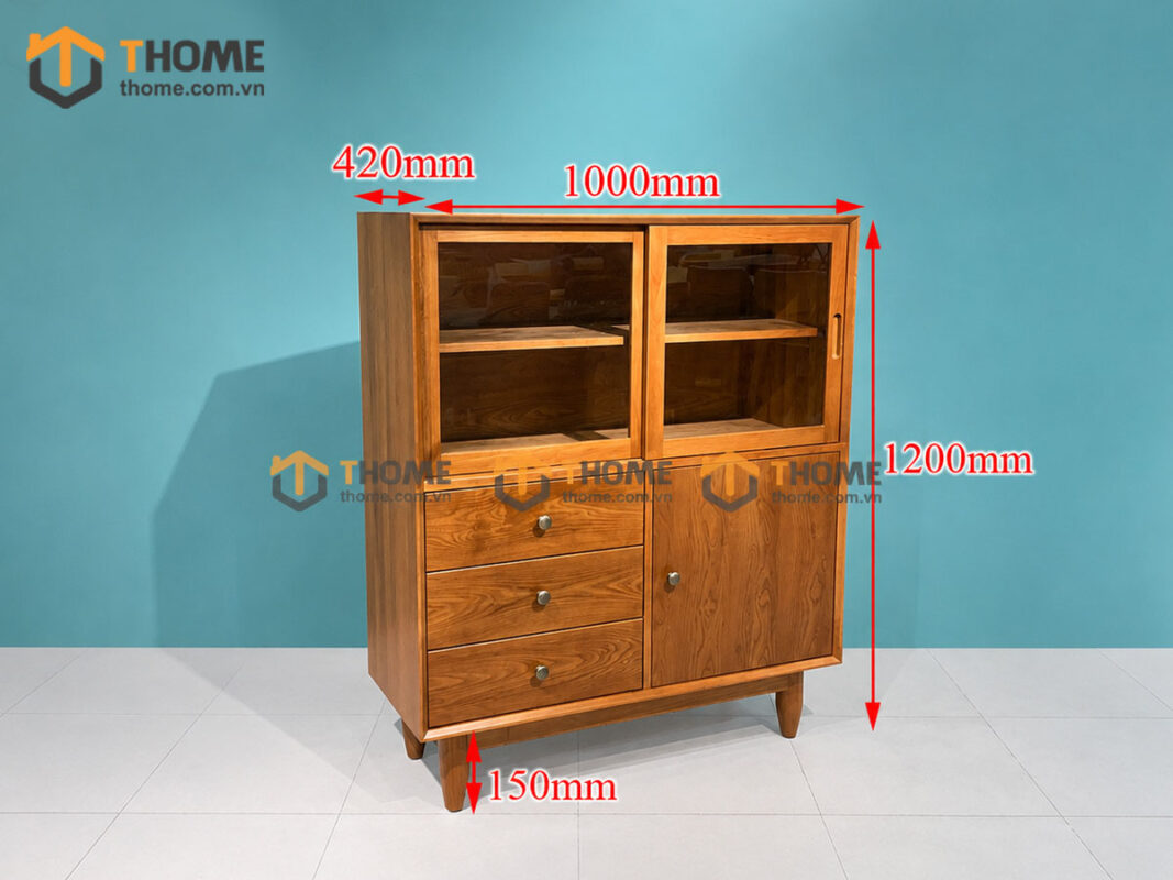 Tủ Chén Gỗ Sồi Tự Nhiên 3 Cánh 3 Hộc Kéo Mango Màu Xoan Đào TC1T-06SN
