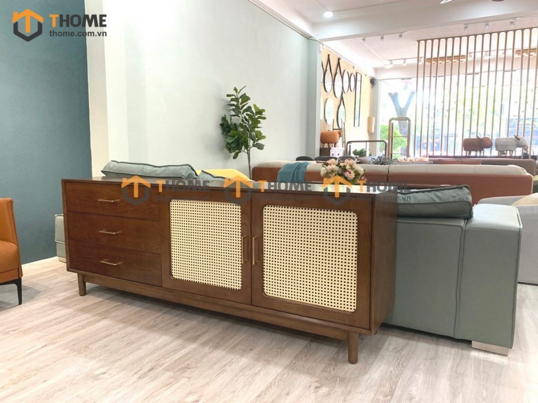 Tủ chén gỗ sồi tự nhiên 2 cánh mây Movado TC1T-03SN