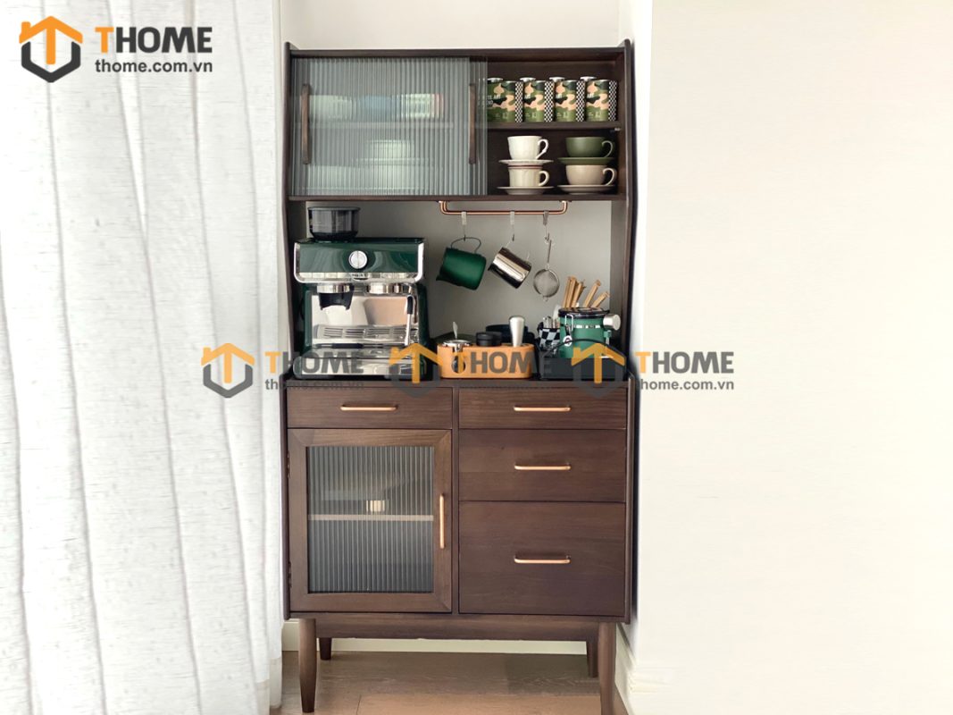 Tủ chén gỗ sồi tự nhiên 2 tầng 4 hộc kéo TC2T-09SN