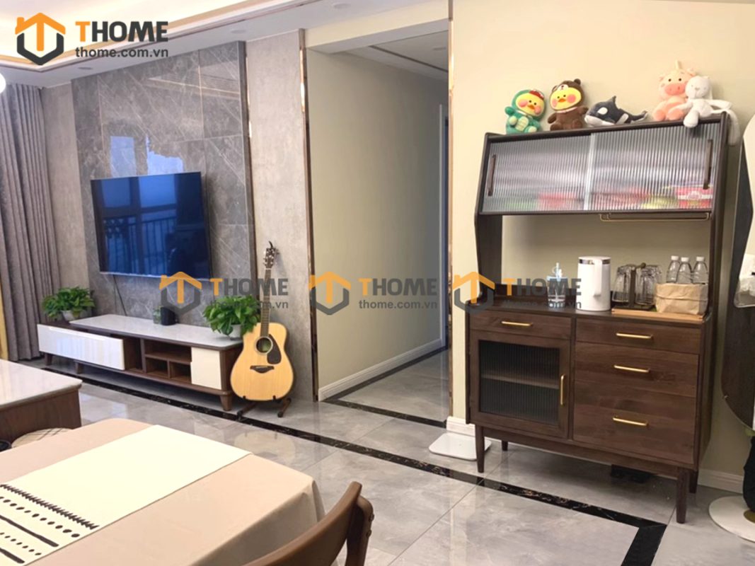 Tủ chén gỗ sồi tự nhiên 2 tầng 4 hộc kéo TC2T-09SN