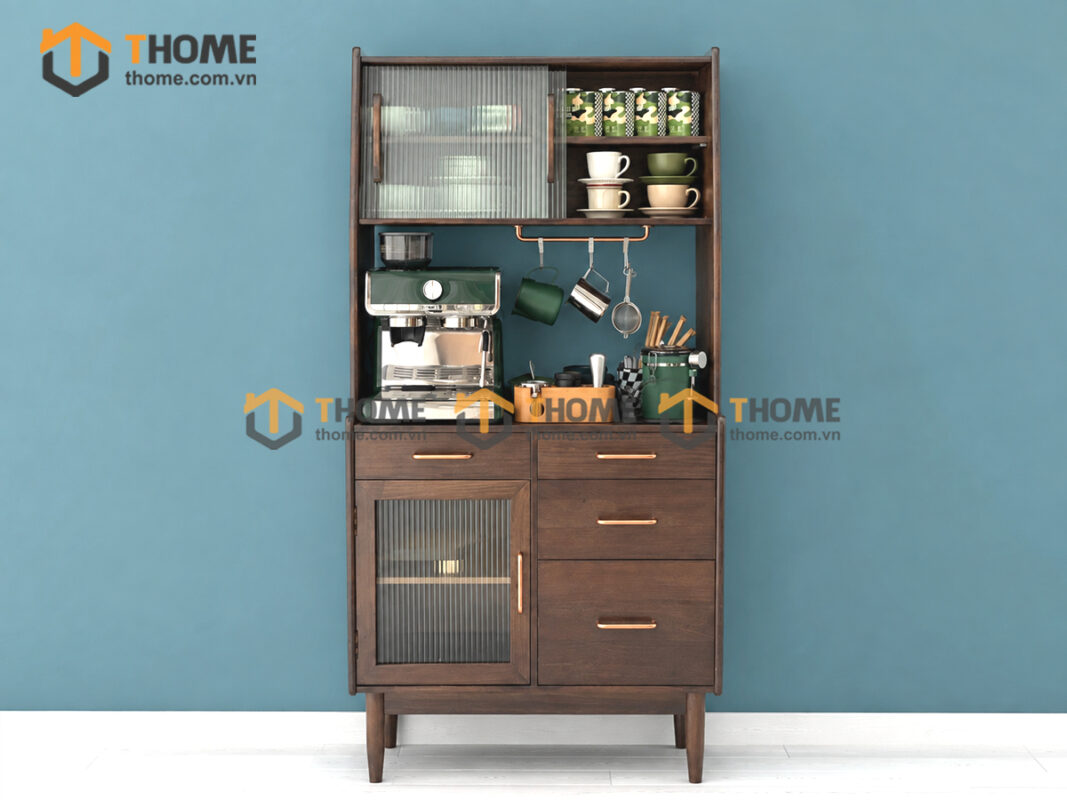 Tủ Chén Gỗ Sồi Tự Nhiên 2 Tầng 4 Hộc Kéo TC2T-09SN
