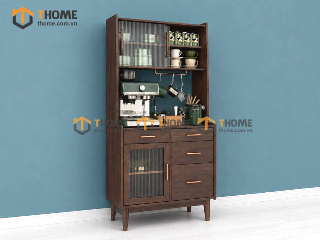 Tủ Chén Gỗ Sồi Tự Nhiên 2 Tầng 4 Hộc Kéo TC2T-09SN