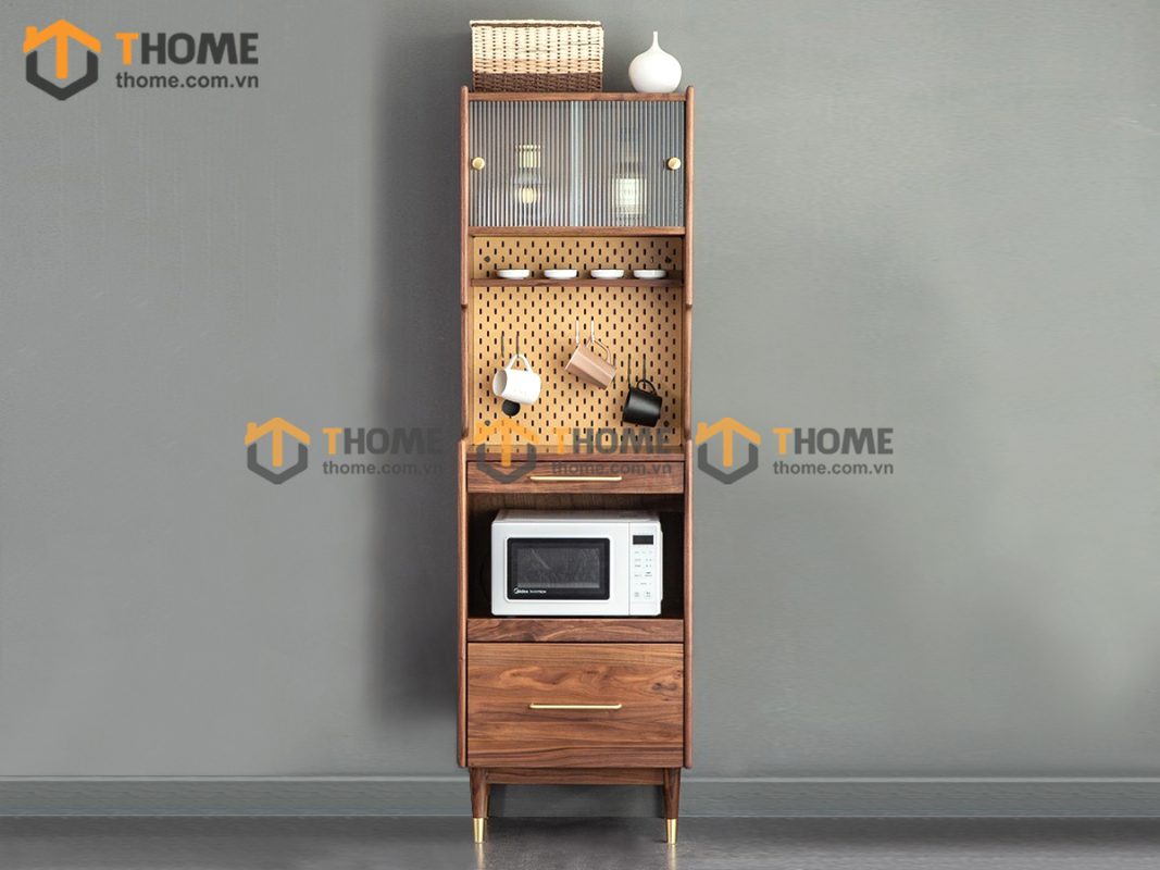 Tủ chén gỗ sồi tự nhiên 2 tầng 2 cánh 2 hộc kéo TC2T-06SN
