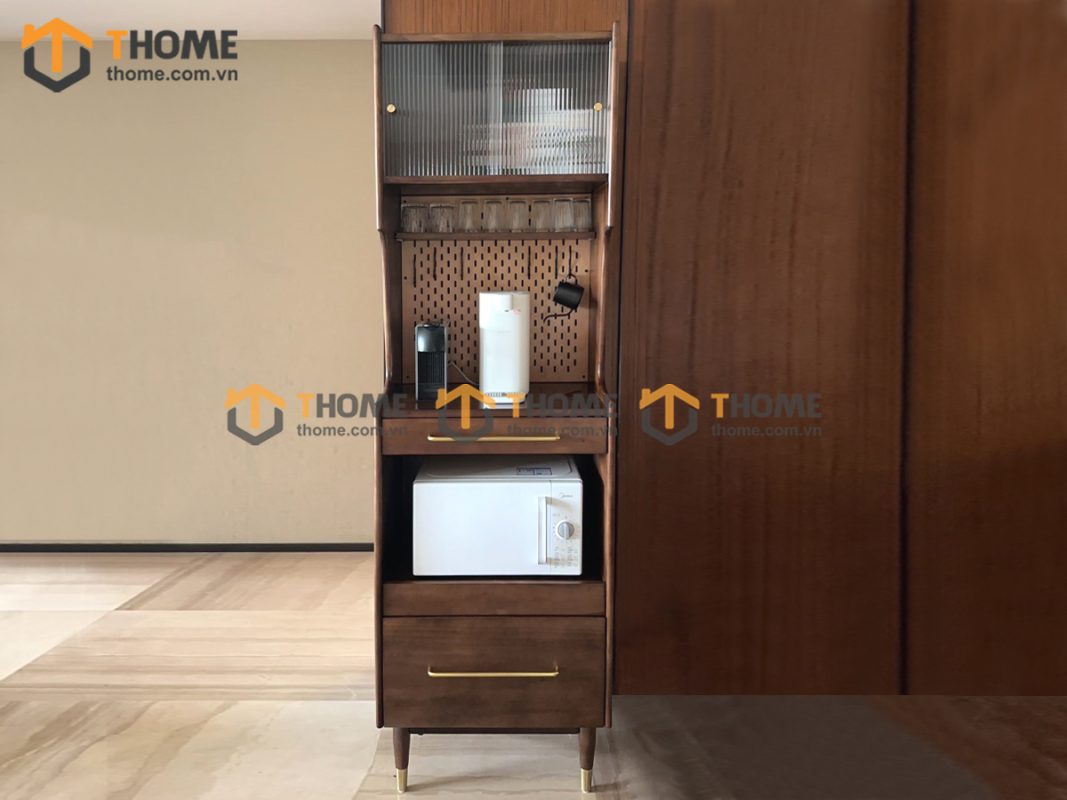 Tủ chén gỗ sồi tự nhiên 2 tầng 2 cánh 2 hộc kéo TC2T-06SN