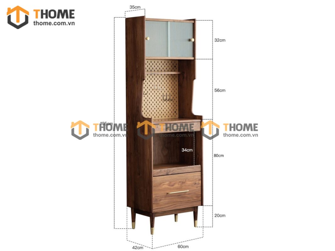 Tủ chén gỗ sồi tự nhiên 2 tầng 2 cánh 2 hộc kéo TC2T-06SN