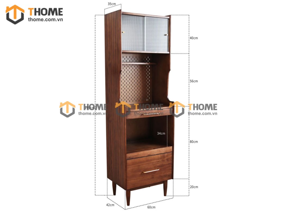 Tủ chén gỗ sồi tự nhiên 2 tầng 2 cánh 2 hộc kéo TC2T-06SN