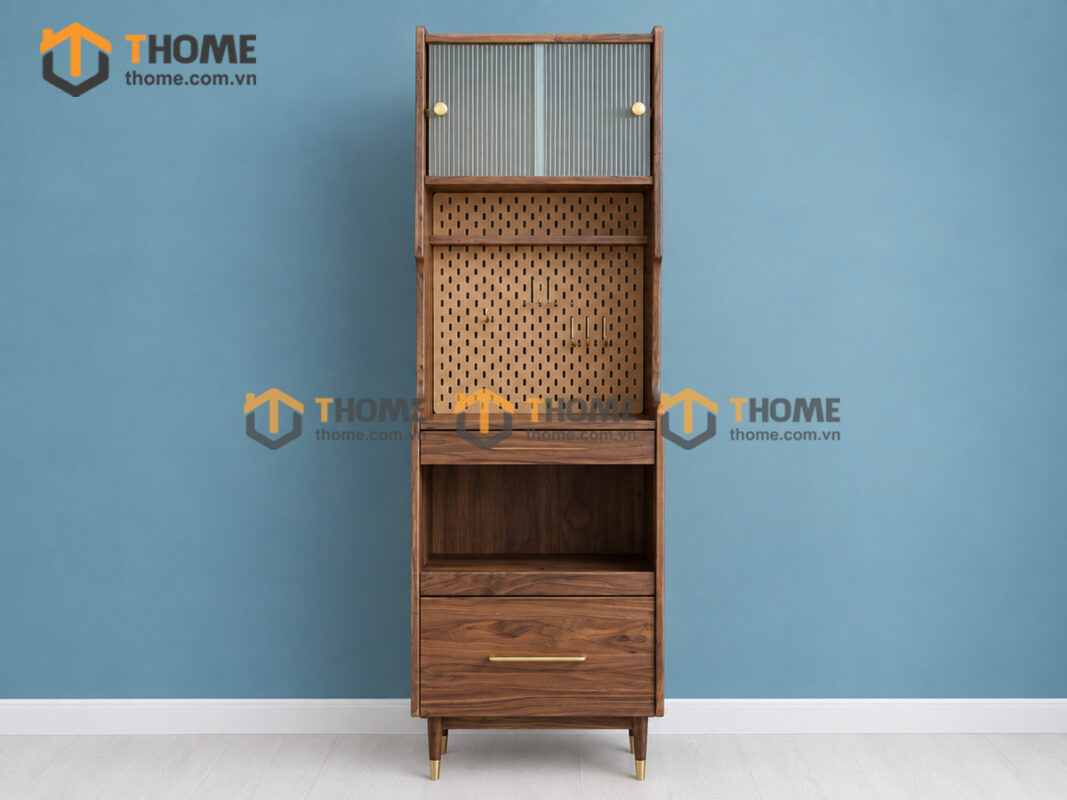 Tủ Chén Gỗ Sồi Tự Nhiên 2 Tầng 2 Cánh 2 Hộc Kéo TC2T-06SN