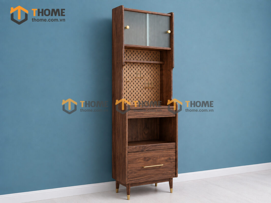 Tủ Chén Gỗ Sồi Tự Nhiên 2 Tầng 2 Cánh 2 Hộc Kéo TC2T-06SN