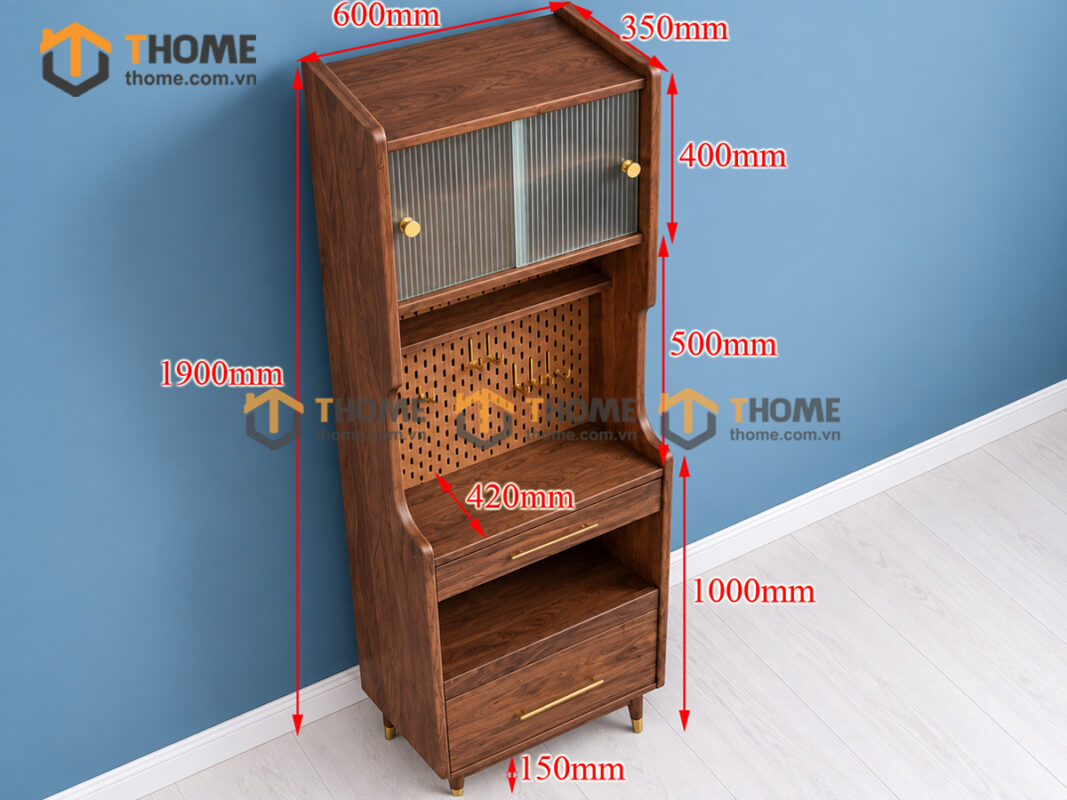 Tủ Chén Gỗ Sồi Tự Nhiên 2 Tầng 2 Cánh 2 Hộc Kéo TC2T-06SN