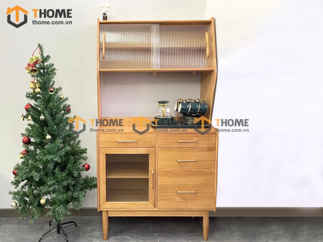 Tủ chén gỗ sồi tự nhiên 2 tầng 2 cánh 4 hộc kéo TC2T-08SN